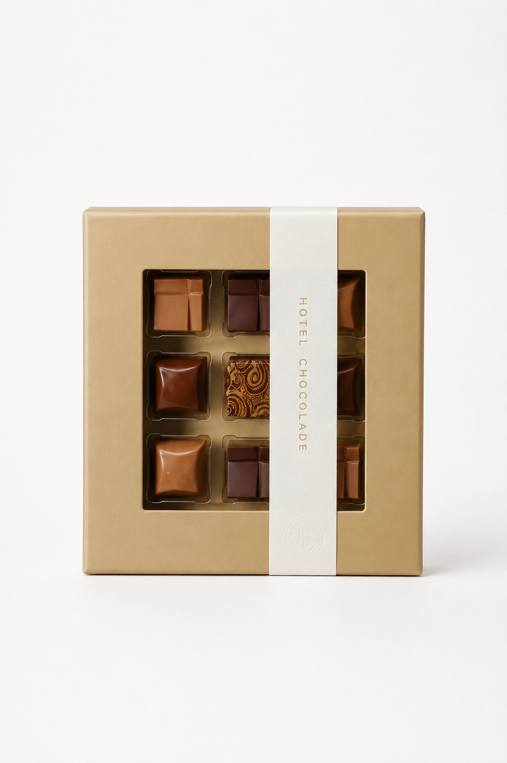 Chokoladeæske med 9 fyldte praliner