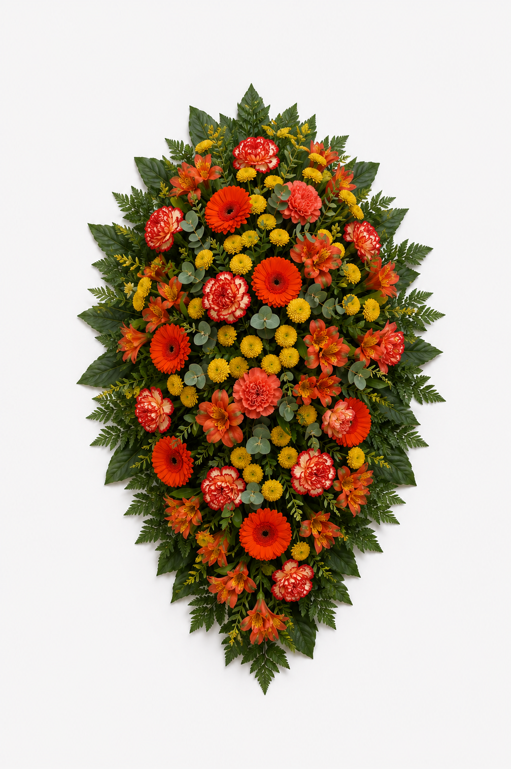 Blomsteropsats i varme orange og gule nuancer